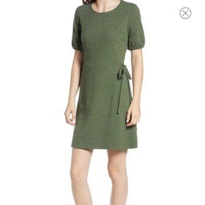 NEW Madewell Crosshatch Puff-Sleeve Faux-Wrap Mini Dress. L NWT